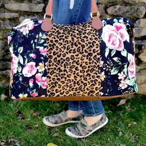 Floral and Cheetah Weekender Tote Bag